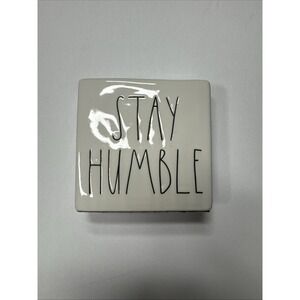 RAE DUNN Be Kind & Stay Humble White Ceramic Block Desk Decor Paperweight ~4"x4"